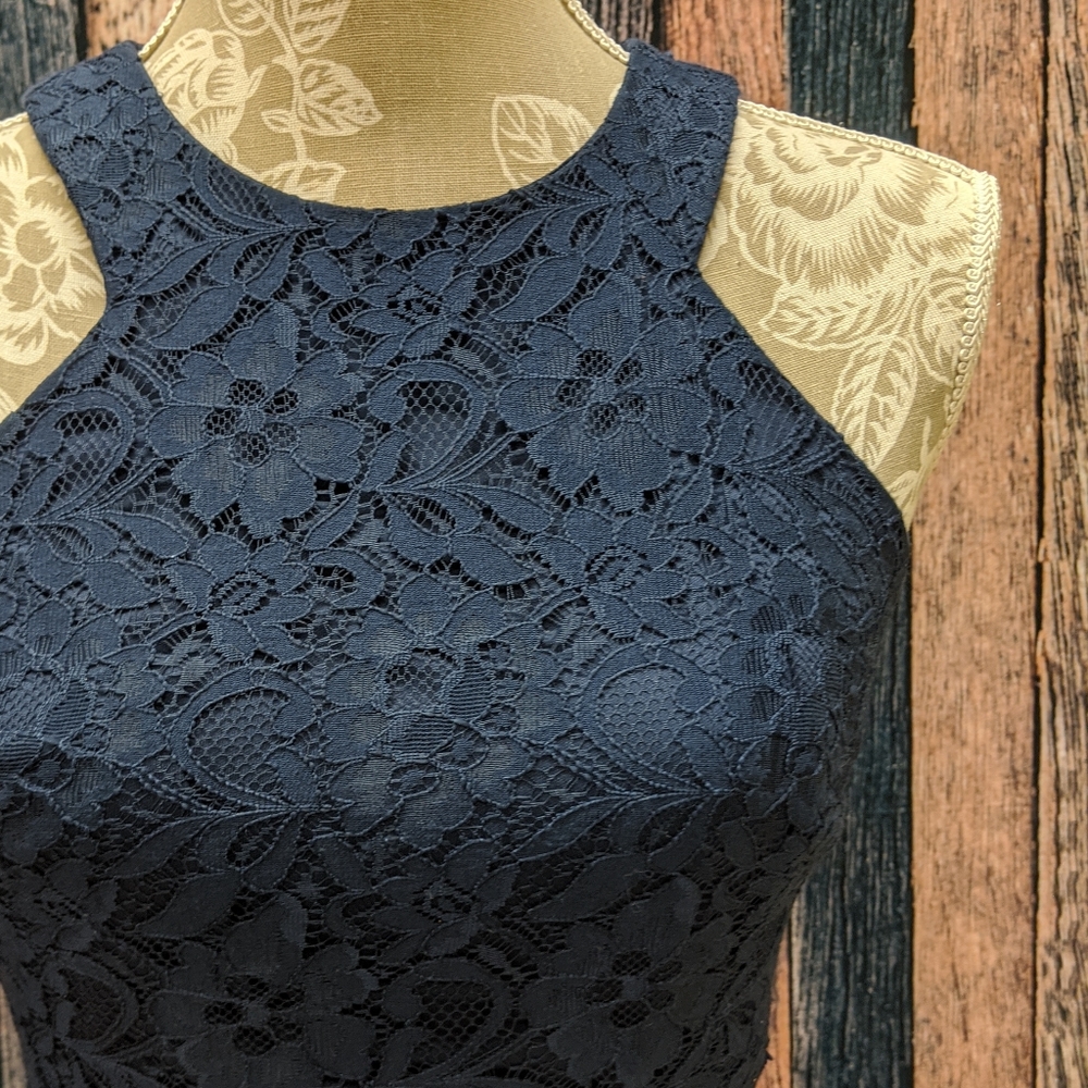 Dark Navy Lace Overlay Prom Separates Top Only